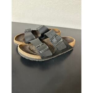 Birkenstock Double Strap Sandals Womens 37 US 6 Black Leather Slip On Shoes Boho